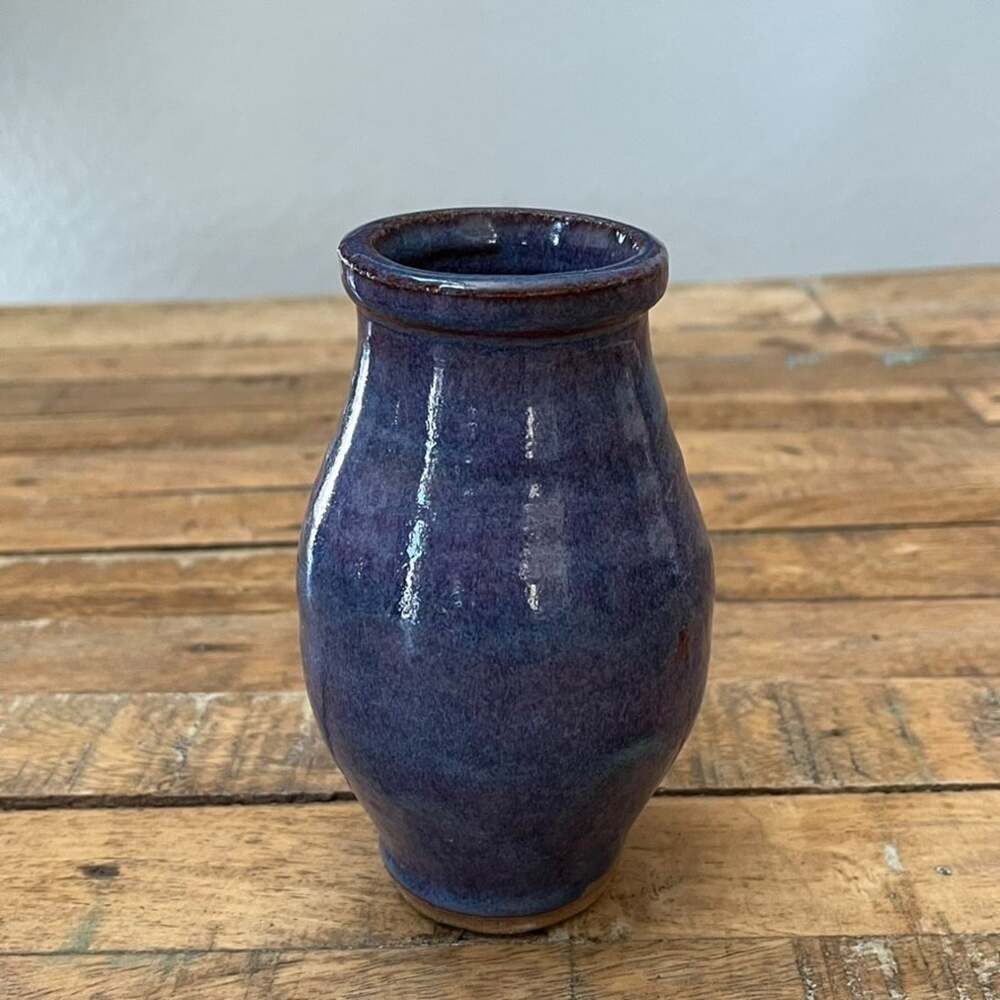 Wheel Thrown Pottery Cobalt Blue Bud Vase 5.5" Salt Glaze Signed
